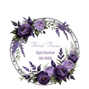 Lila Rosen runder Rahmen PNG, runder Rahmen digitales Clipart, Karte stationär Scrapbooking Aufkleber Handwerk Notizbuch Windspiel Design Bilder