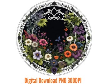 Circle floral frame PNG, Round wreath frame design digital clipart, card making stationary scrapbooking sticker craft notebook design images