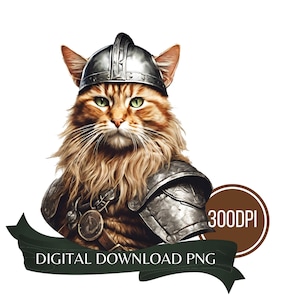 Graphismes de sublimation de chat de Viking - image PNG, cadeau drôle d'amant de chat, téléchargement numérique pour l'impression de scrapbooking et d'artisanat, clipart de chat de réalisme