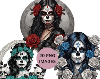 Sugar Skull PNG Bundle | 20 Catrina Clipart Designs (Digital Download)