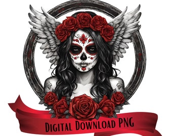 Day of the Dead PNG, Digital Download, La Catrina Girl, Sugar Skull PNG, Day of the Dead girl, Angel wings, Remembrance Angel Skull girl