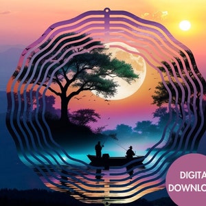 Archivo PNG de reflejo de luna y molino de viento, descarga digital, diseño PNG de molino de viento, reflejo de luna y árbol de agua, barco de pescador en el agua