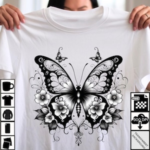 Skurril Schmetterling Tattoo Design PNG Digital Download Hohe Auflösung, Eleganter Schmetterling Kunstdruck, Instant Download Tattoo Design