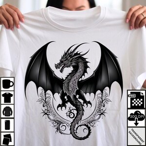 Dragon Tattoo Design PNG File Digital Download High Resolution, Dragon Art Print for Wall Art t-shirt design