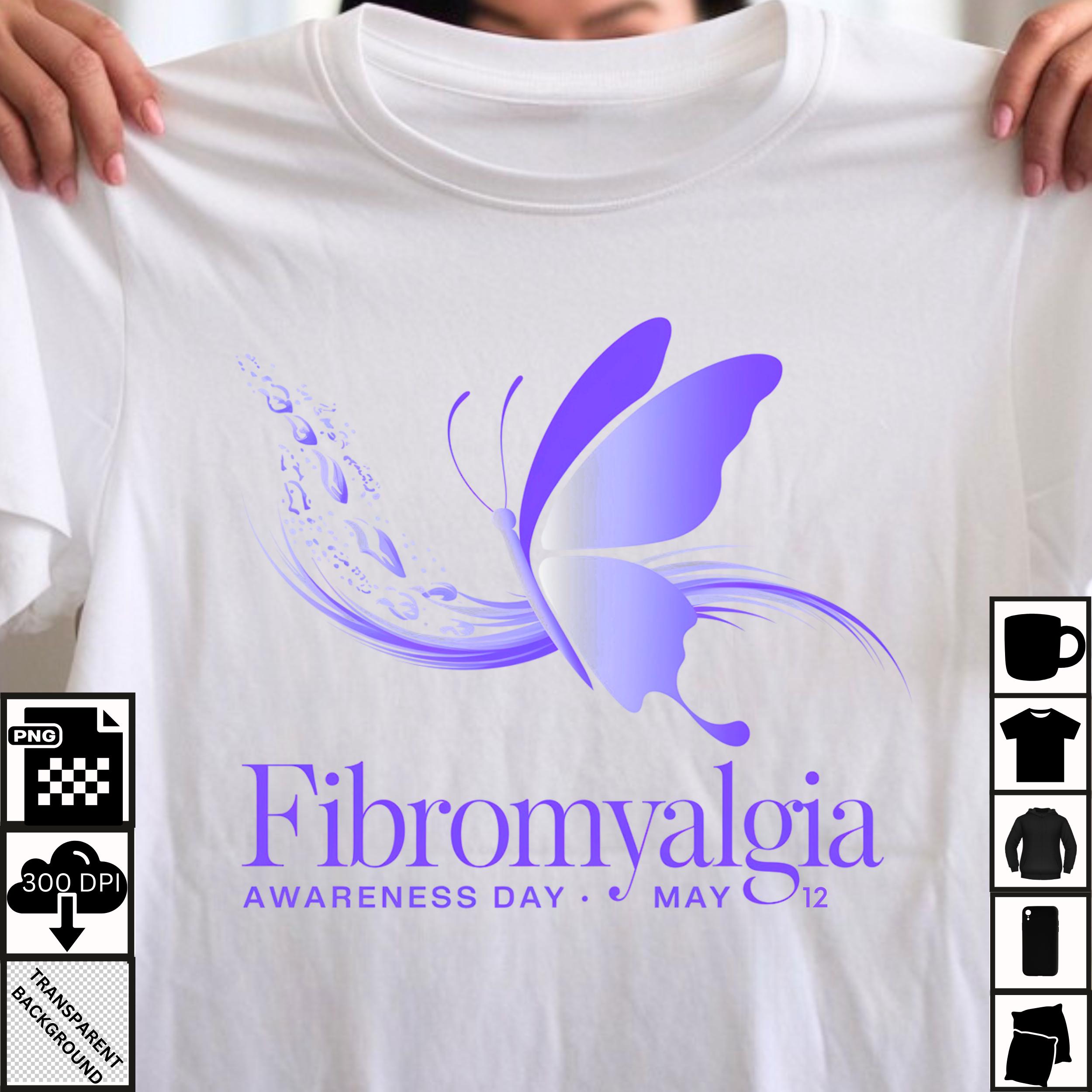 Fibromyalgia Awareness PNG | Purple Butterfly Design | May 12 Fibromyalgia Day Sublimation Art | Chronic Illness Awareness Shirt Clipart