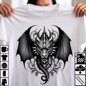 Dragon Tattoo Design PNG File Digital Download High Resolution, Dragon Art Print, Printable tattoo design, Mystical Dragon Tattoo Art
