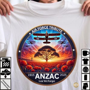 Tributo a la Fuerza Aérea ANZAC PNG / Para que no olvidemos 1915-2025 / Conmemoración militar Descarga digital para camisetas, tazas, arte mural y grabados