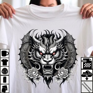 Majestic Chinese Dragon Tattoo Design PNG File Digital Download High Resolution, Dragon Art Print, Traditional dragon detailed print,