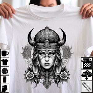 Viking Woman Tattoo Design PNG File Digital Download High Resolution, Viking Art Print, Viking shirt PNG,