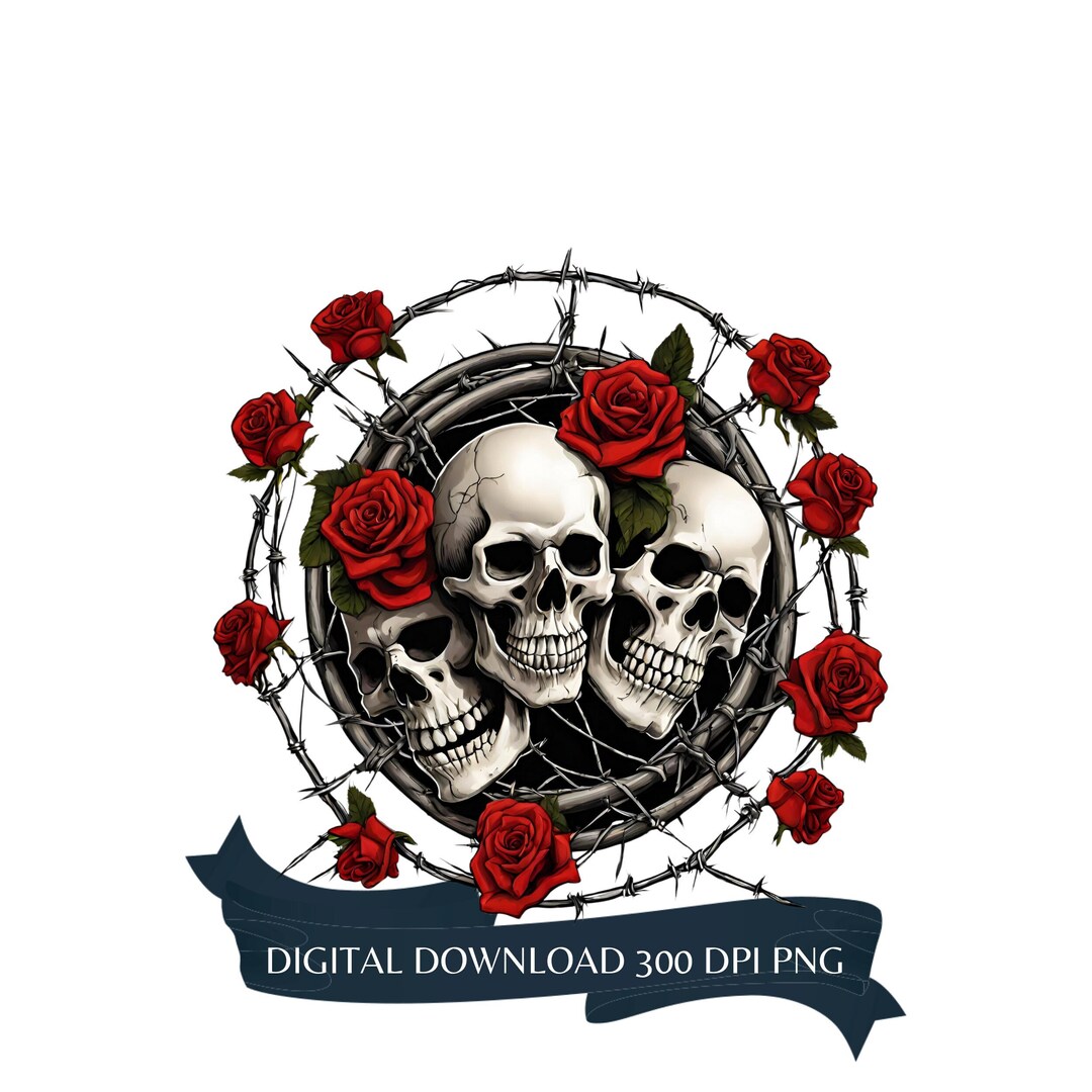 Skull Roses PNG, Skull Design Digital Download Clipart, Png for Shirts ...