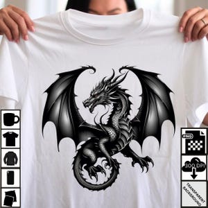Dragon Tattoo Design PNG Digital Download High Resolution, Dragon Art Print, Mystical Dragon Tattoo PNG, Instant Download, Digital Art Print