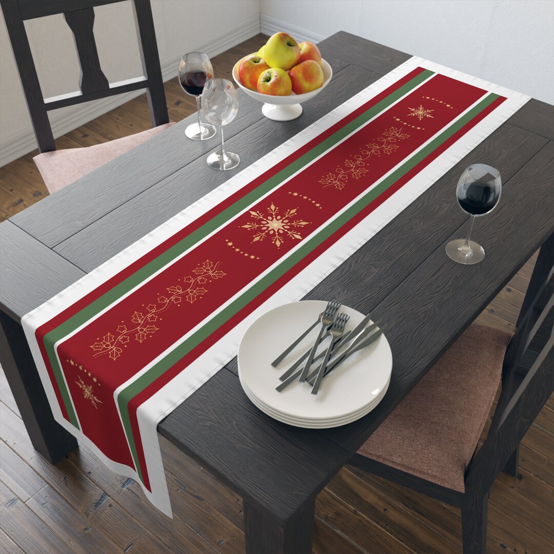 Table Runner Cotton Décor Christmas Red White Green Gold Table Runner