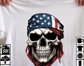 Calavera patriótica PNG: Diseño de motociclista del 4 de julio (Descarga digital)