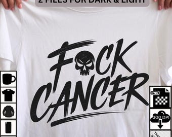 F*ck Cancer - Bold Skull Art PNG Digital Download Set - Empowering Cancer Awareness for T-shirts, Mugs, or Stickers