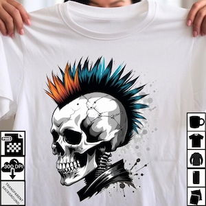 Skull Mohawk PNG: Gothic Punk Graphic (Digital Download)