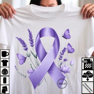World Cancer Day Purple Ribbon PNG - Lavender Awareness Sublimation Design for T-Shirts Tumblers & DIY Projects| scrapbooking greeting cards