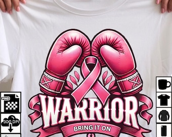 Breast Cancer Warrior Pink Boxing Gloves PNG Digital Download, Cancer Awareness Ribbon png, Pink Cancer Ribbon, sublimation design