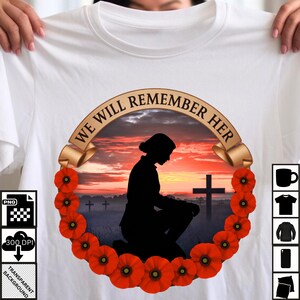 Journée des anciens combattants, - Conception du souvenir d'une femme soldat - Clipart commémoratif de l'ANZAC avec coucher de soleil, croix et coquelicots - Hommage à l'art numérique