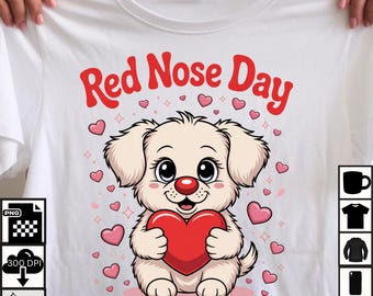 Cucciolo del Red Nose Day PNG: Clipart di cane a forma di cuore (download digitale)