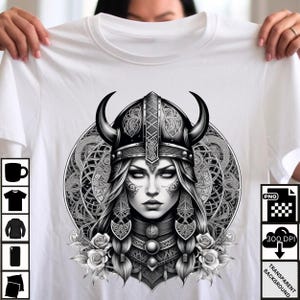 Gothic Wikinger Kriegerin PNG | Dark Fantasy keltische Kunst für Shirts, Becher, Sublimationsdesigns