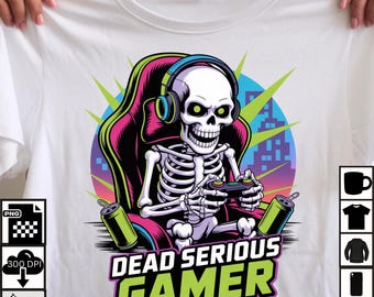 Funny Gamer Skeleton PNG – eSports Skull Design (Digital Download)