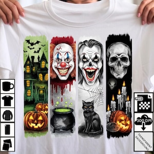 Halloween horreur coup de pinceau PNG - maison hantée, clown diabolique, chat noir, art de la tête de mort pour sublimation et t-shirts