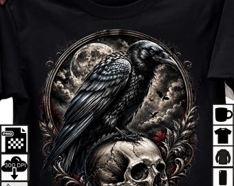 Raven Skull Gothic PNG,  Gothic Crow Sublimation Design (Digital Download)