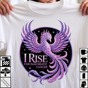 Alvleesklierkanker, PNG | I Rise for Purple Phoenix Cancer Survivor digitale kunst | Sublimatieontwerp pancreasbewustzijnsshirt downloaden