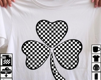 Checkerboard Shamrock PNG: St Patrick's Day Clover Clipart (Digital Download)
