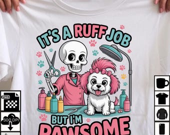 Funny Dog Groomer Skeleton PNG, Playful Sublimation Design (Digital Download)