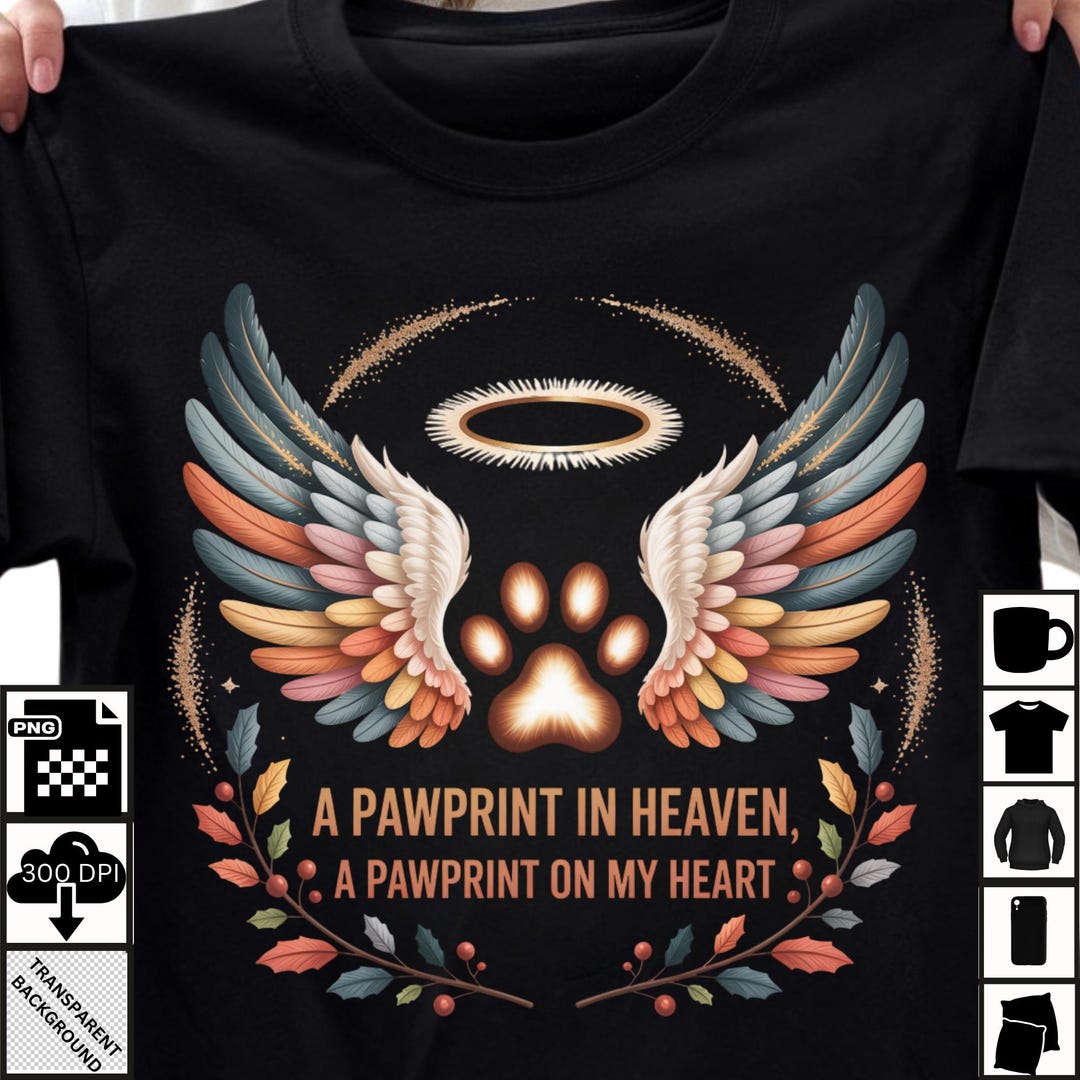 Memorial Angel Wings Pawprint PNG • Pet Loss Remembrance • Dog Cat ...