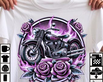 Vintage Motorcycle Roses Design: High-Resolution Digital Download