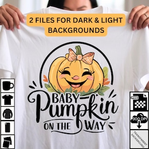 Conception PNG de bébé citrouille sur le chemin, graphisme numérique d'annonce de bébé adorable, chemises tasses coussins, bébé Halloween octobre png thumbnail