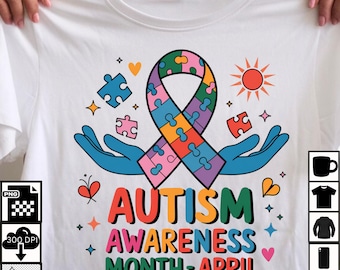 Autism Awareness Puzzle Ribbon PNG: Neurodiversity Support (Digital Download)