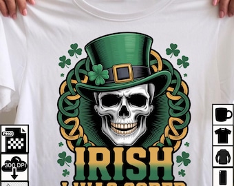 Funny St Patrick’s Day Skull • Irish Drinking Humor • Leprechaun Skull Design (PNG Digital Download)