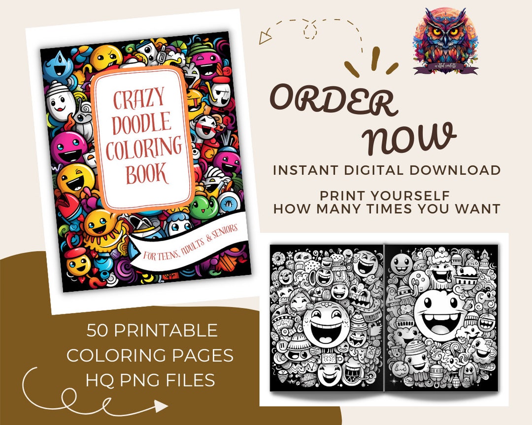 50 Crazy Doodle Coloring Pages for Teens Adults and Seniors - Etsy