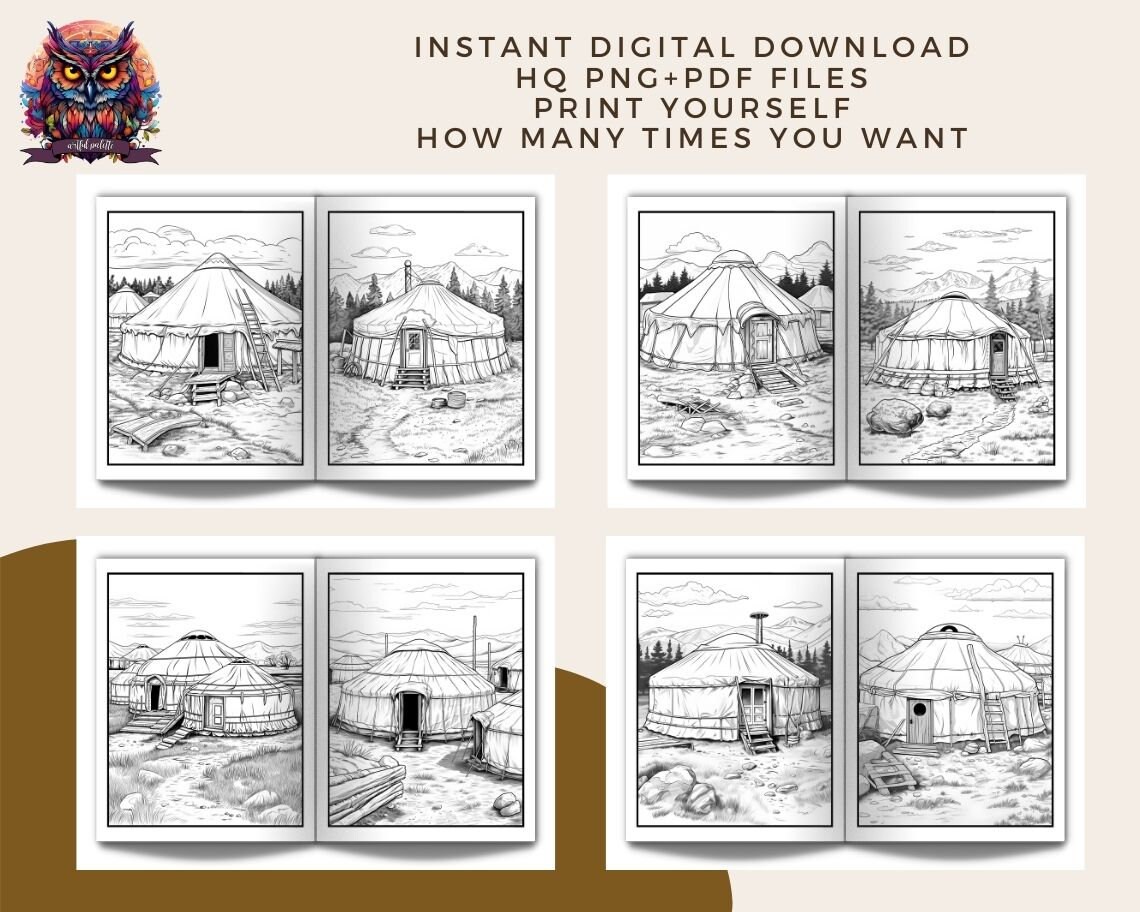 50 Coloring Pages Mongolian Ger House Landscapes &amp; Architecture Adult ...