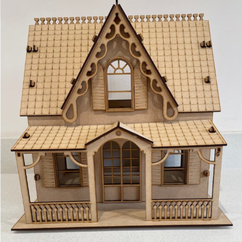 Set of 6 Wooden Houses. Unfinished Wood House. for Crafts Painting  Coloring. Uncolored, Unpainted Supplies 