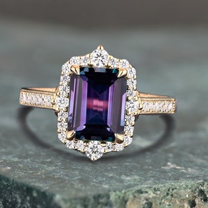 Vintage Natural Amethyst Ring, Vintage Engagement Ring, 14k Sapphire Promise Ring, Purple Alexandrite Wedding Ring, Halo Diamond Bridal Ring