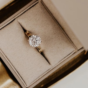 Round Moissanite Engagement Ring: 14k Gold Wide Band, Comfort Fit