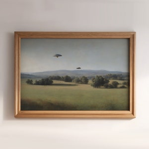 Landscape UFO Painting, Aesthetic Wall Art, UFO Print, Digital Download, Printable Art