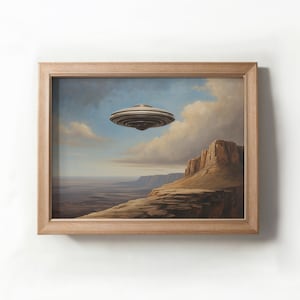 Rustic Desert Landscape UFO Art, Digital Downloadable Images, Ufo Printable Art