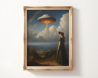Classical Landscape Ufo Painting, Renaissance Painting, Ufo Art, Digital Downloadable Images, Scenic Landscape Art