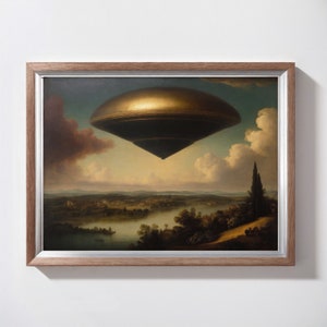 Classical UFO Painting, Vintage UFO Painting, UFO Art Print, Digital Download, Printable Art