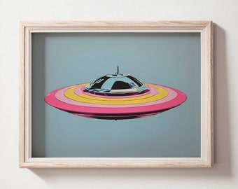 アンディ ウォーホル プリント、レトロな UFO ポスター、アンディ ウォーホル キッズ UFO プリント、UFO アート、ポップ シュルレアリスム、ポップ アートの即時ダウンロード