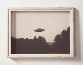 ビンテージ UFO ポスター、UFO 写真印刷可能、ノスタルジックな UFO 画像、ダウンロード可能なアート