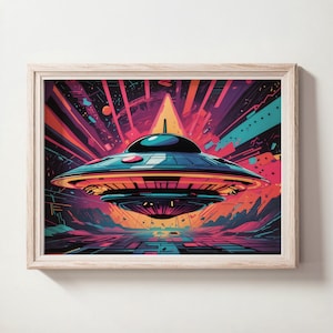 Abstract Ufo Art, 1980s House Decor, Vibrant Artwork, Psychedelic Poster, Ufo Downloadable Images