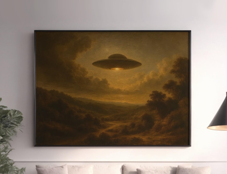 Vintage UFO Art Print, Digital Download, Alien Spaceship in Classical ...
