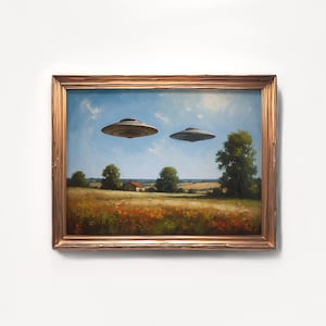 Ufo Art Print, Ufo Painting, Ufo Invasion, Ufo Wall Decor, Ufo Farm Print, Downloadable Image