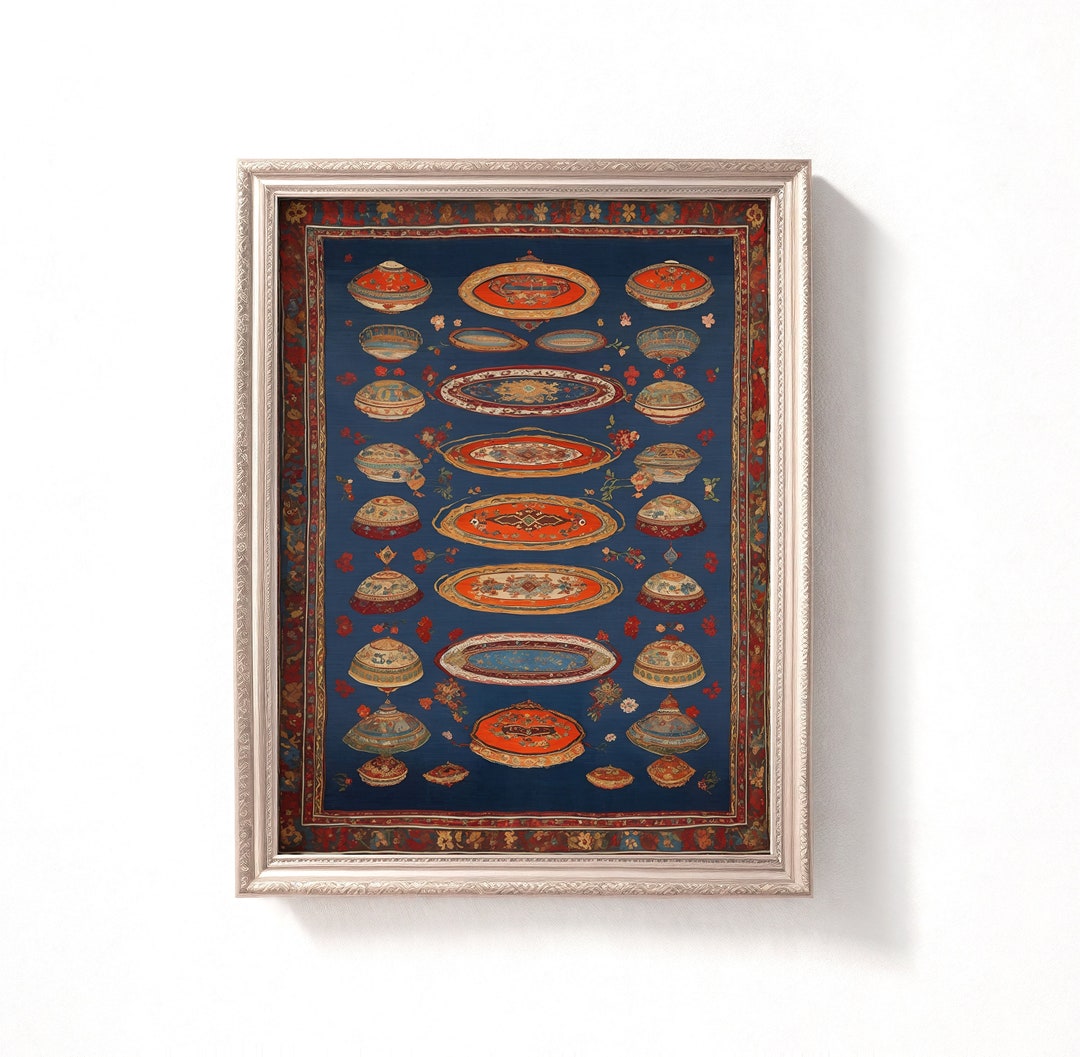 Antique Vintage Blue Red Persian Rug Pattern Print, Printable Ufo ...